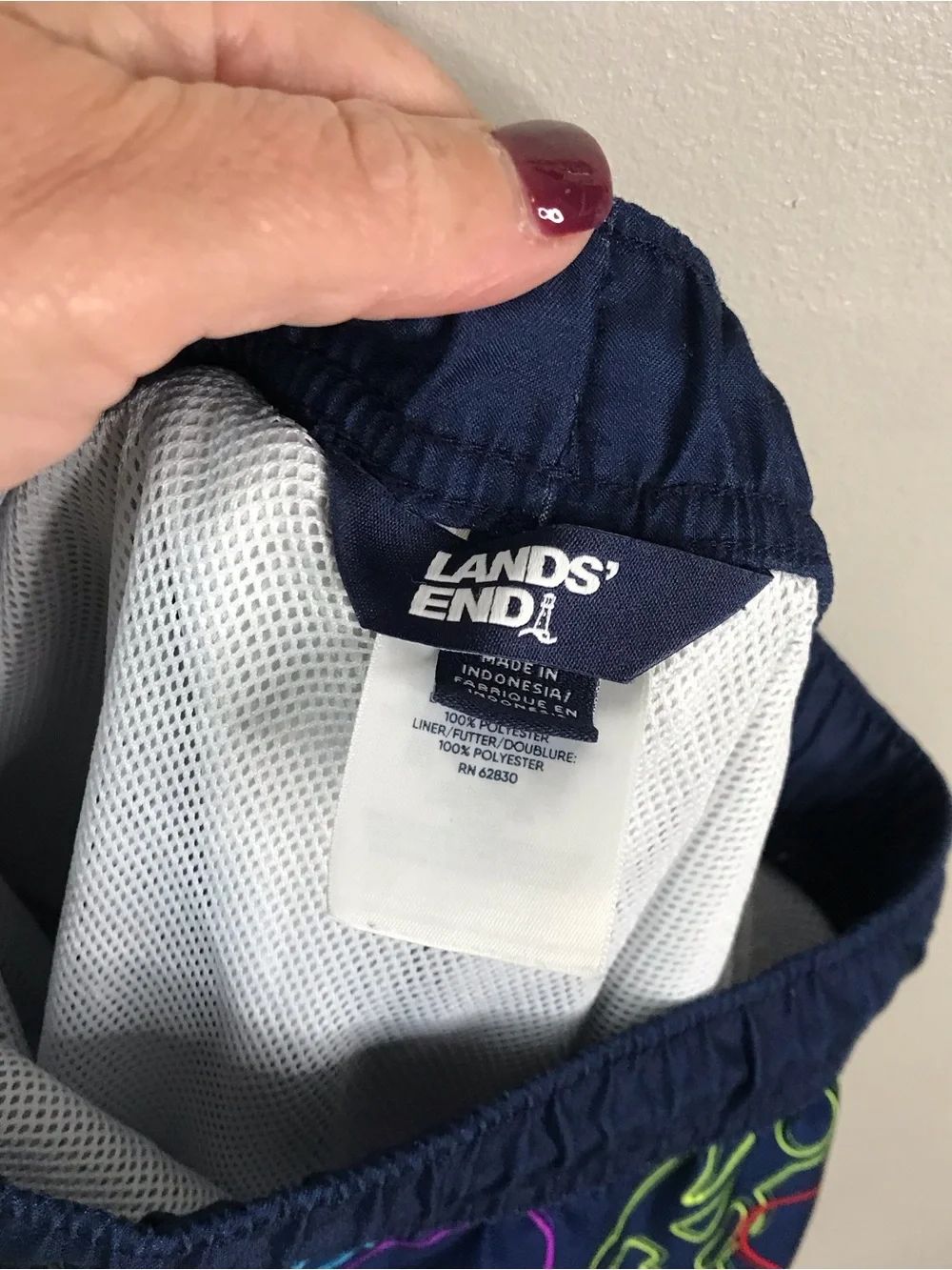 Lands' End Navy Swim Shorts with Neon Game Controller Print Boys Sz XL 14H-16H